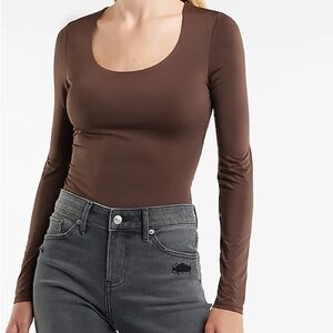 Express long sleeve thong bodysuit in chocolate brown